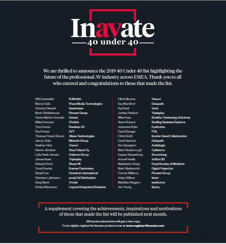 Inavate 40 under 40 list of names