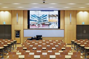 Video Wall at the front of a university lecture theatre