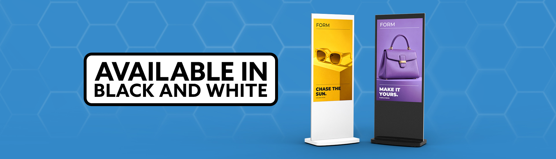 Slimline freestanding digital posters available in black and white