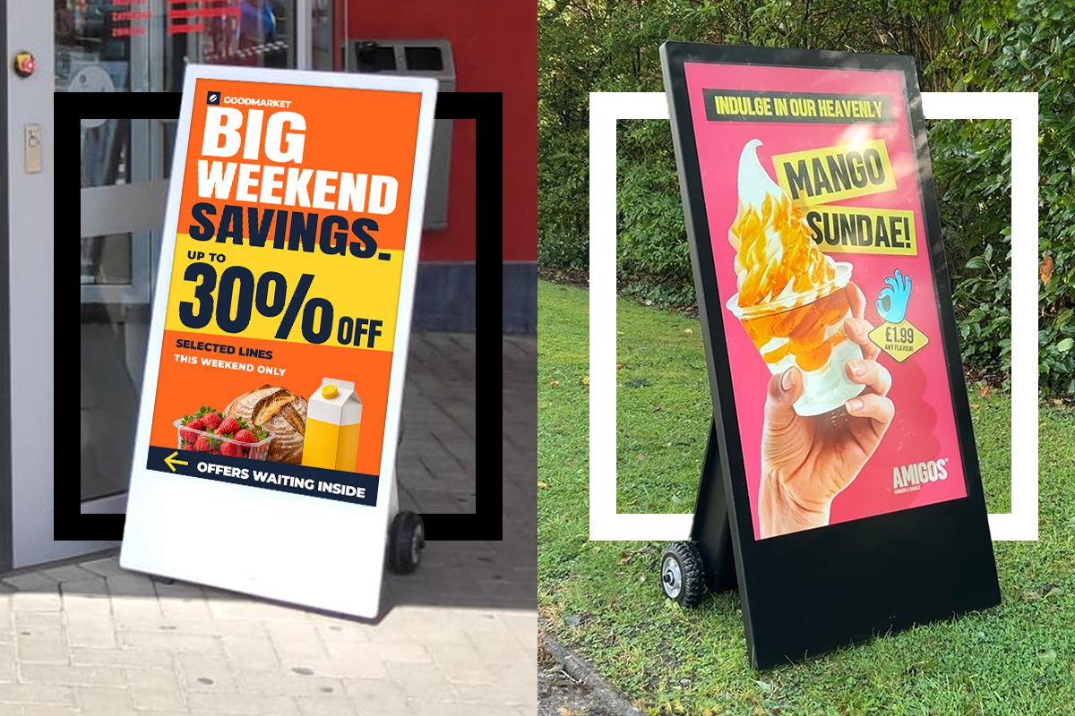 High brightness A-boards in black and white