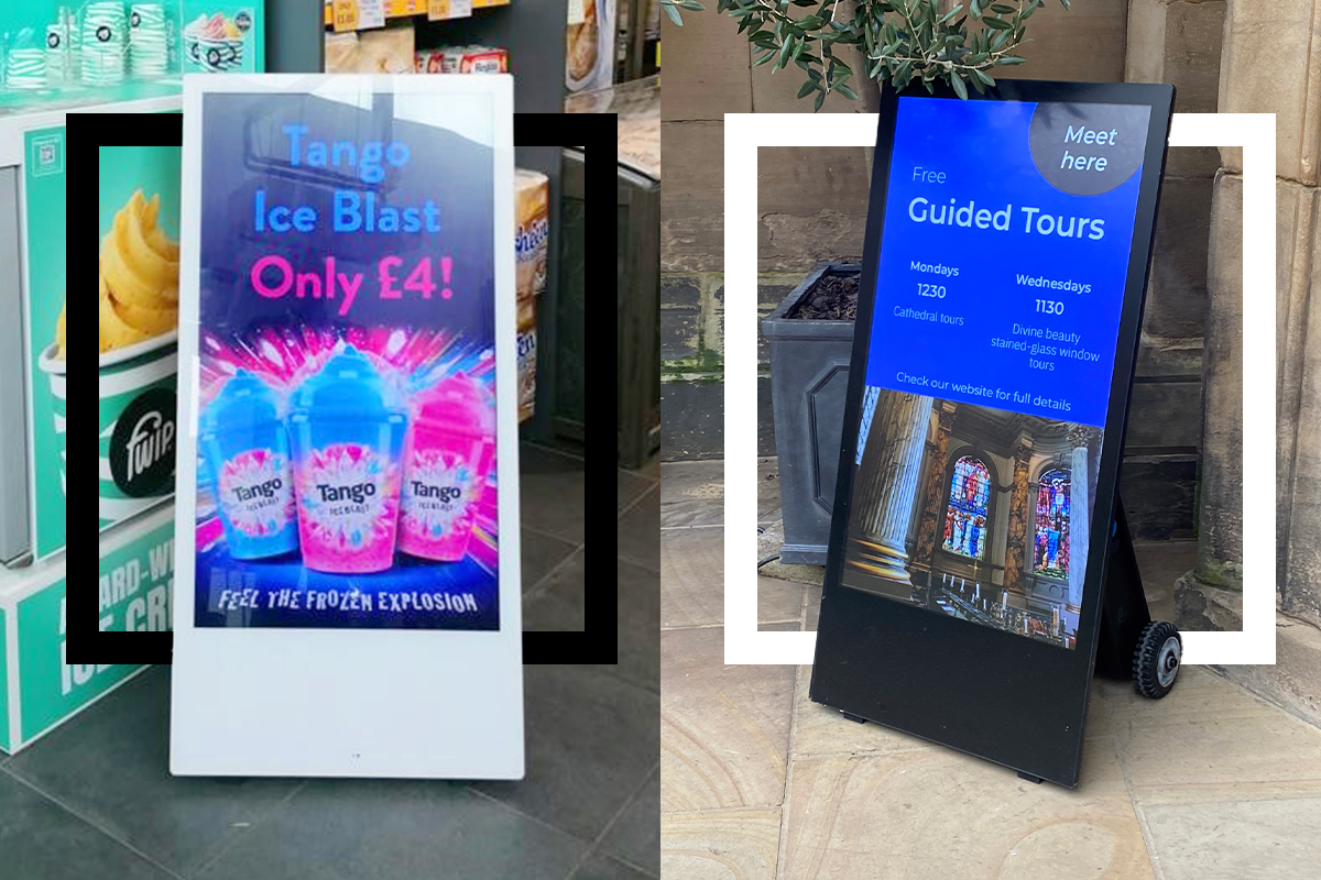 Outdoor A-boards in black and white