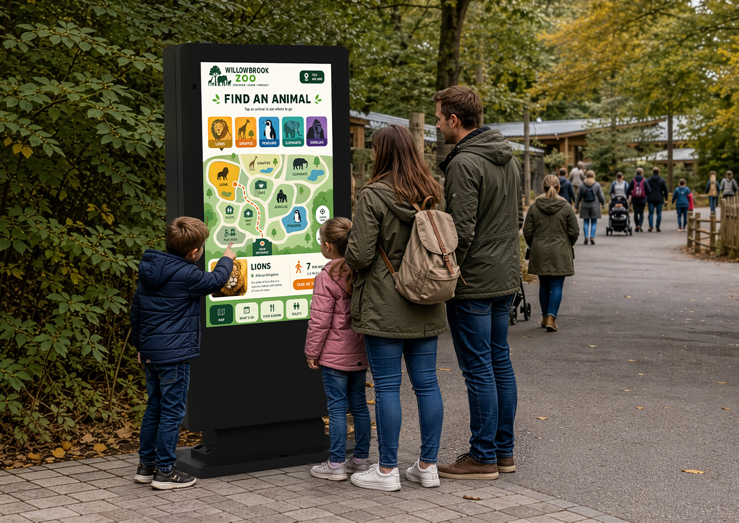 Outdoor touch screen display in use
