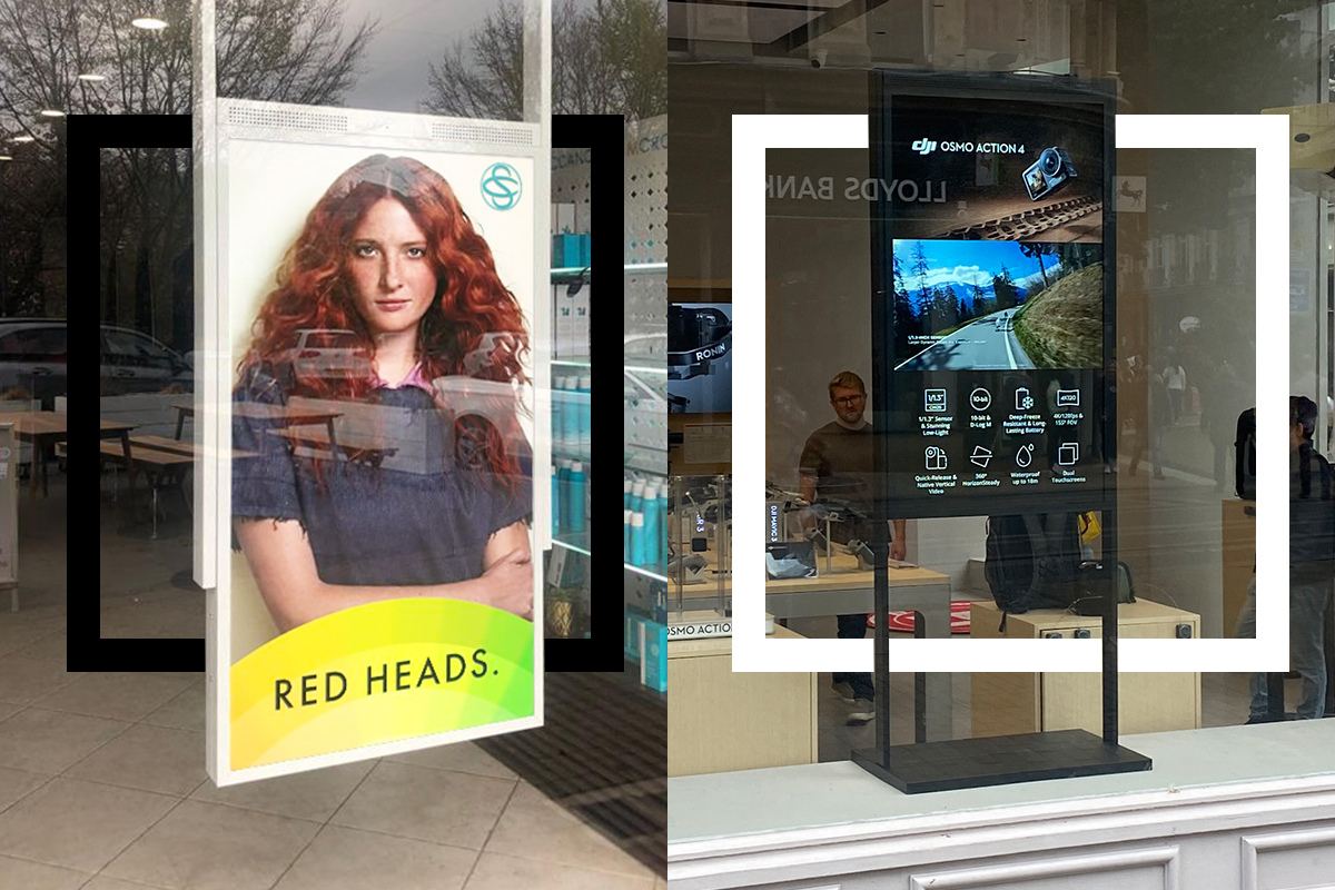Double-sided window displays in black and white